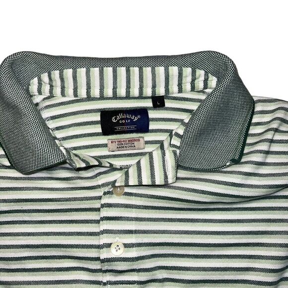 Callaway Golf Polo Size Large Striped Green White Short Sleeve Two-Ply y2k - Picture 3 of 10